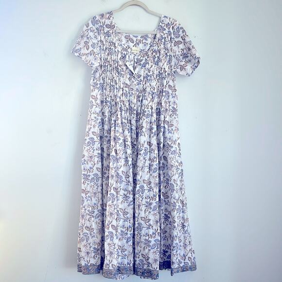Lekha Sonal pin pleated short sleeve printed button up midi maxi dress sz S - Picture 1 of 6